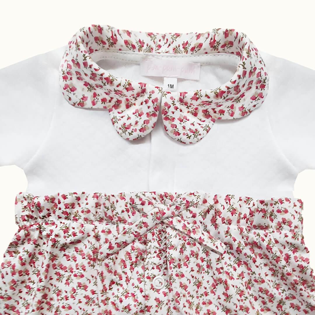 Babygrow Florzinhas Branco/Rosa - Pim-Pam-Pum Baby