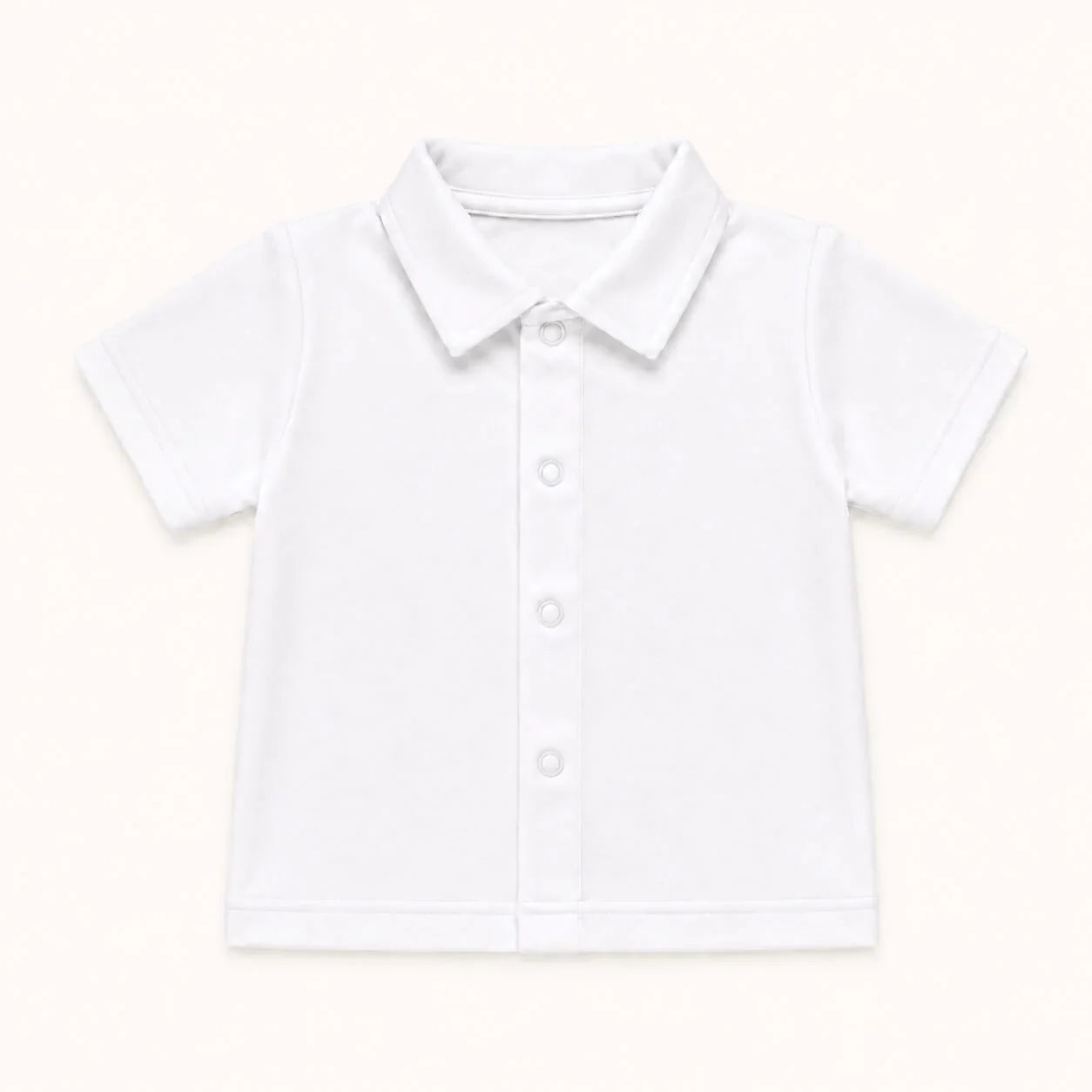 Camisola de manga curta em malha de algodão suave branco com gola em popeline a combinar