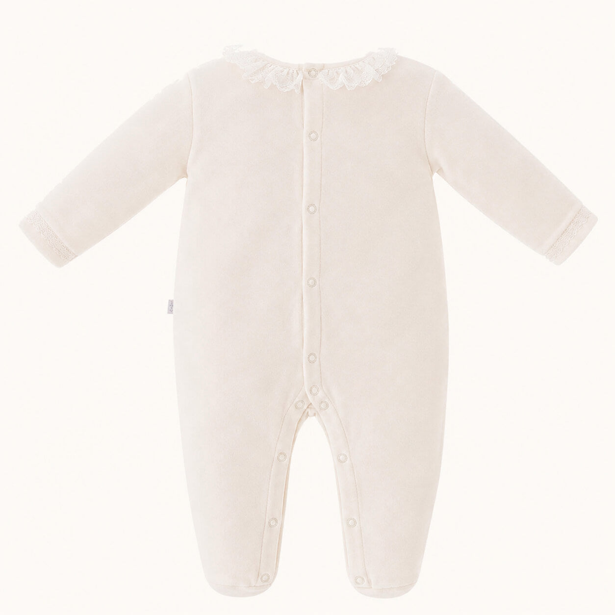 Babygrow com Renda Romantic Bege com Fita e Laço Rosa Velho