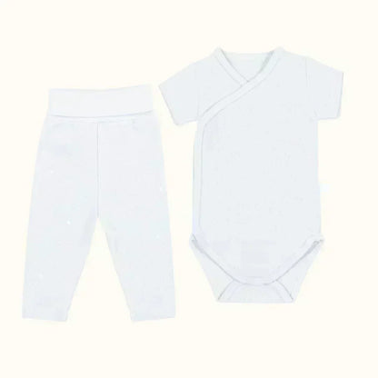 Conjunto de body manga curta e calça sem pé, branco, para bebê menino