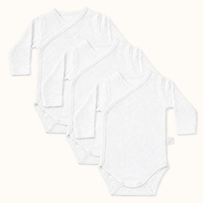 Conjunto de 3 bodies cruzados em malha algodão fantasia branco