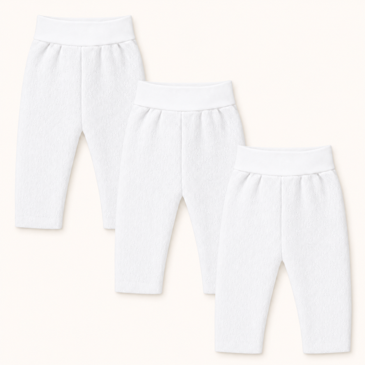 Conjunto de  3 calças sem pés em malha algodão fantasia sweet branco