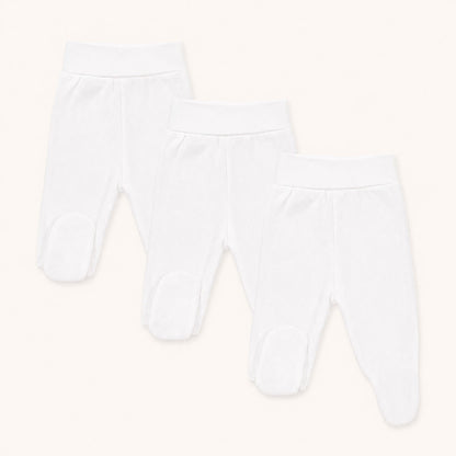3 pares de calças interiores com pés para recém-nascido em malha fantasia branco, superconfortáveis, sem elástico e sem etiquetas irritantes para a pele do bebé
