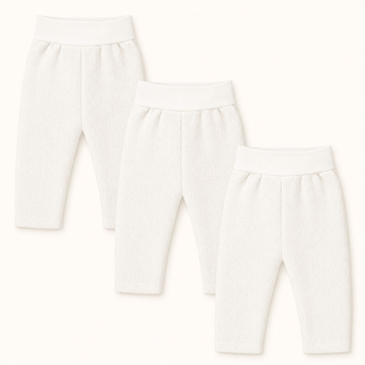 Conjunto de 3 calças sem pés em malha algodão fantasia sweet bege