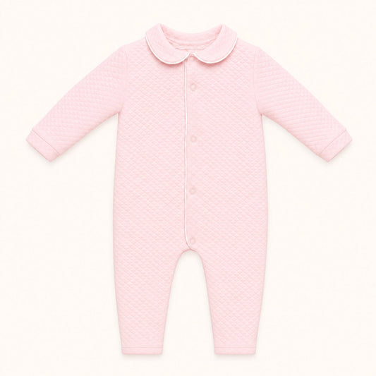 Babygrow sem Pés para bebé em malha algodão diamante rosa