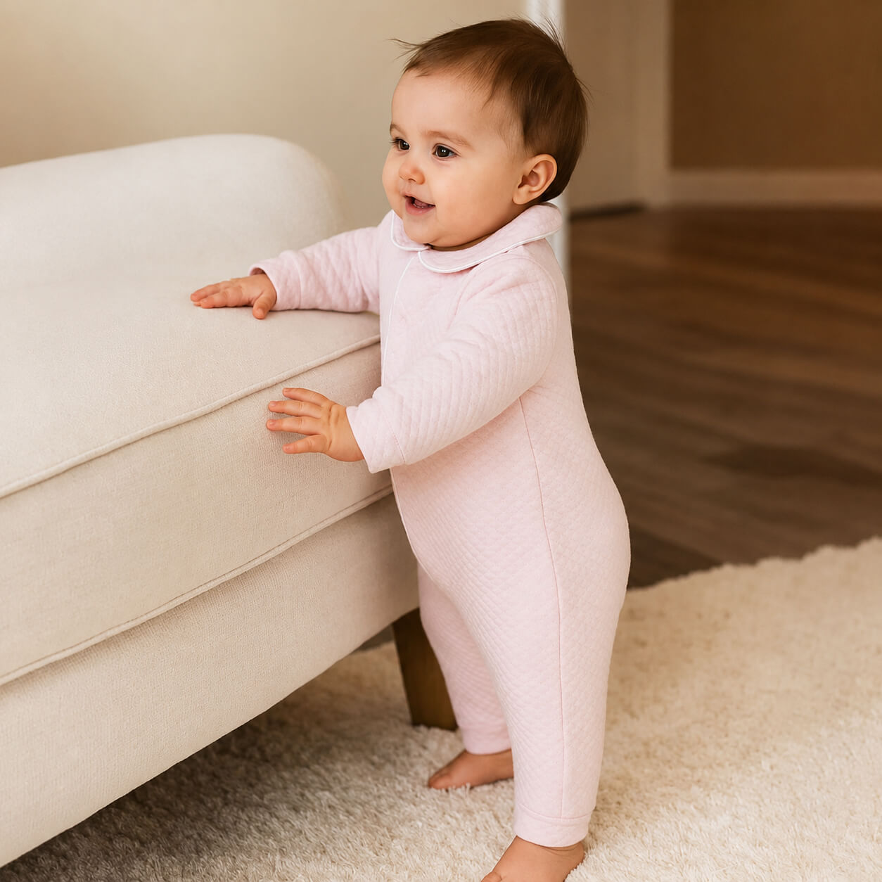 Bebé vestido com Babygrow sem Pés para bebé em malha algodão diamante rosa, super confortável 