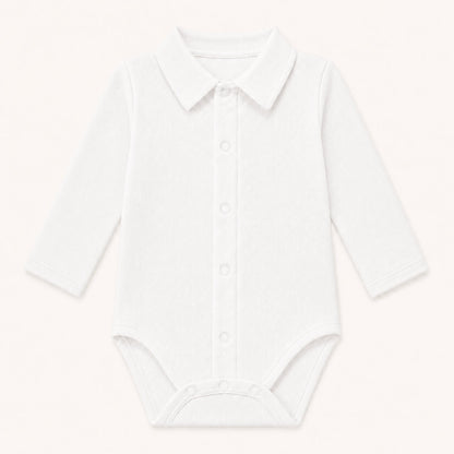 Body de gola de camisa em malha 100% algodão fantasia branco para bebés de 1 mês aos 24 meses