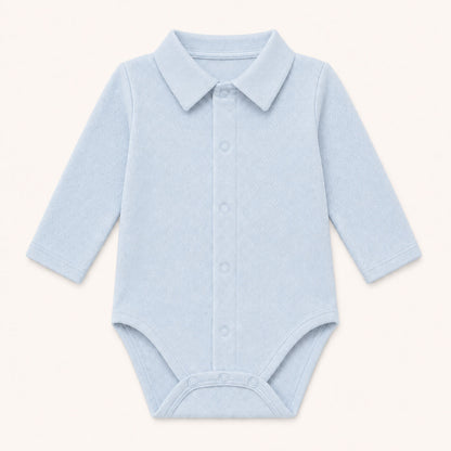 Body de gola de camisa em malha 100% algodão fantasia para bebés de 1 mês aos 24 meses.