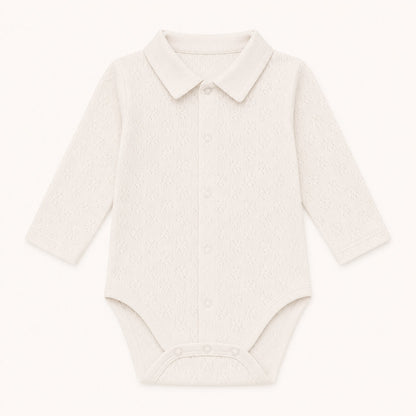 Body de gola de camisa em malha 100% algodão fantasia bege para bebés de  1 mês aos 24 meses