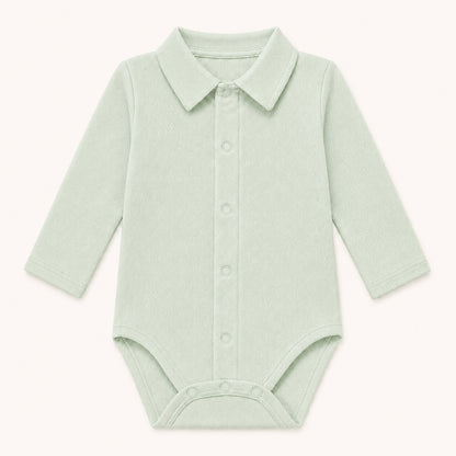 Body de gola de camisa em malha 100% algodão fantasia verde para bebés de 1 mês aos 24 meses