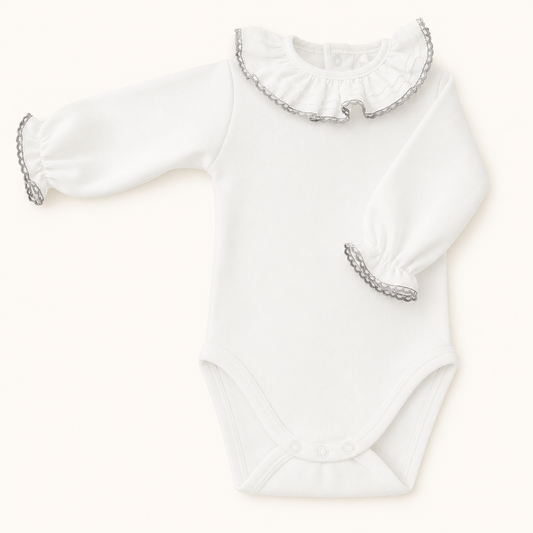 Body de Gola Algodão suave - Básico Branco e renda Cinza para Inverno