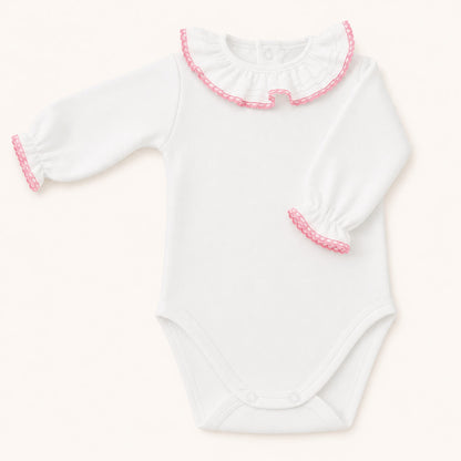 Body de Gola para menina de inverno - Básico Branco/Rosa