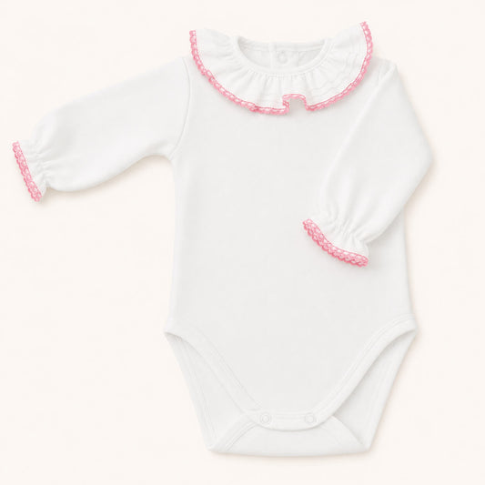 Body de Gola para menina de inverno - Básico Branco/Rosa