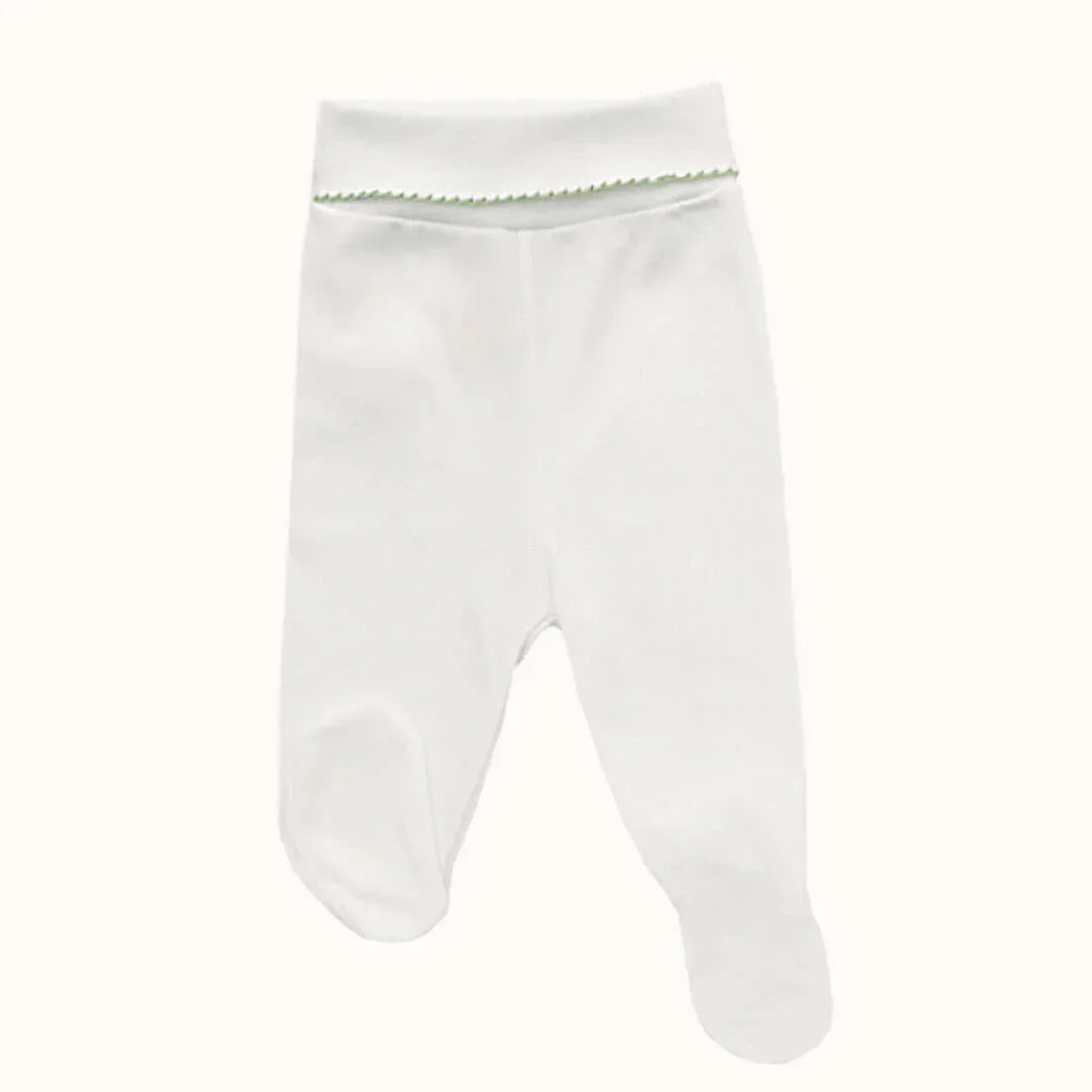Roupa interior para recém-nascido composto por um body cruzado e calça com pés