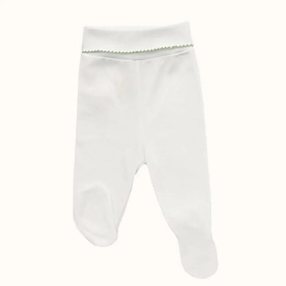 Roupa interior para recém-nascido composto por um body cruzado e calça com pés