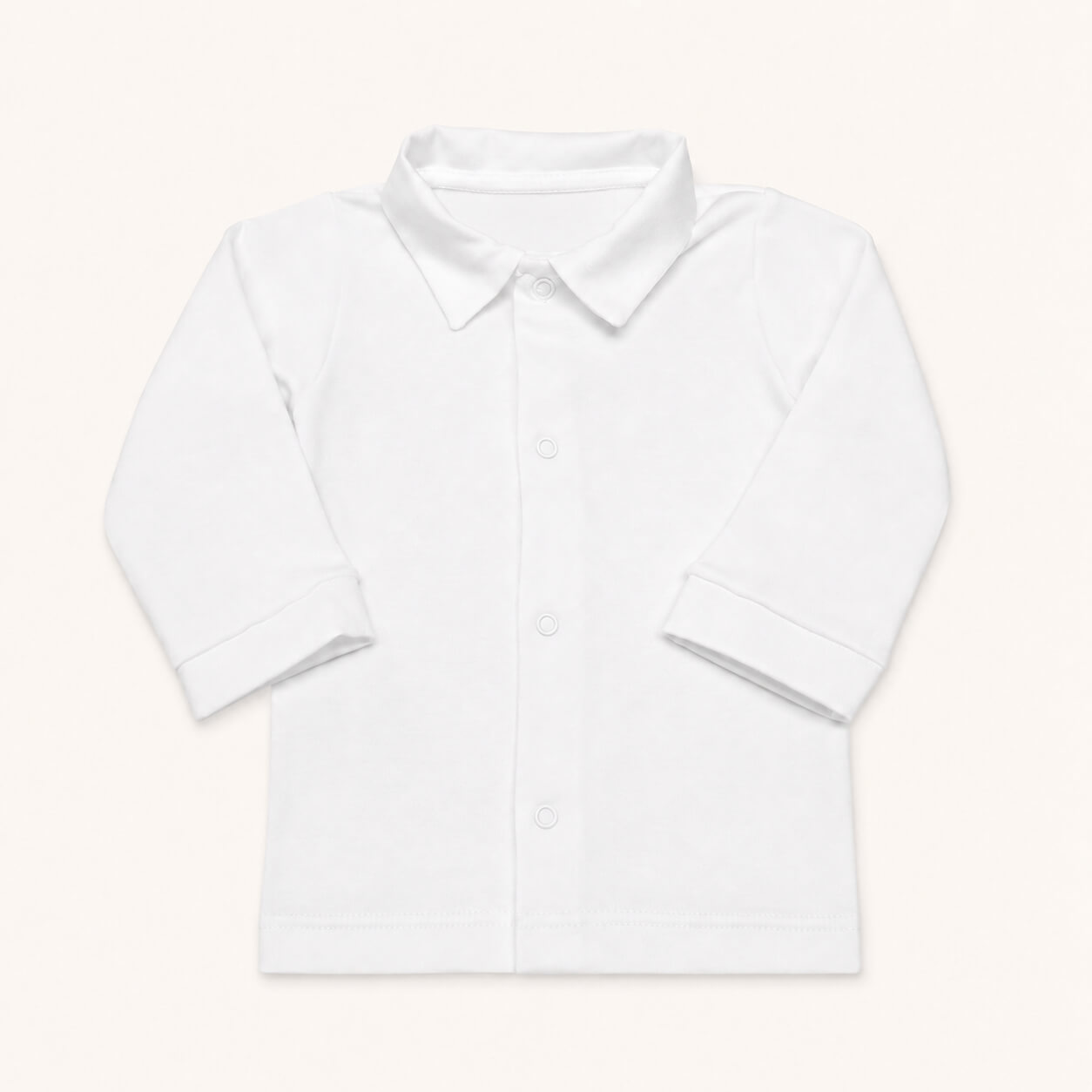 Camisola de manga comprida de gola de bico menino, a apertar à frente com molas