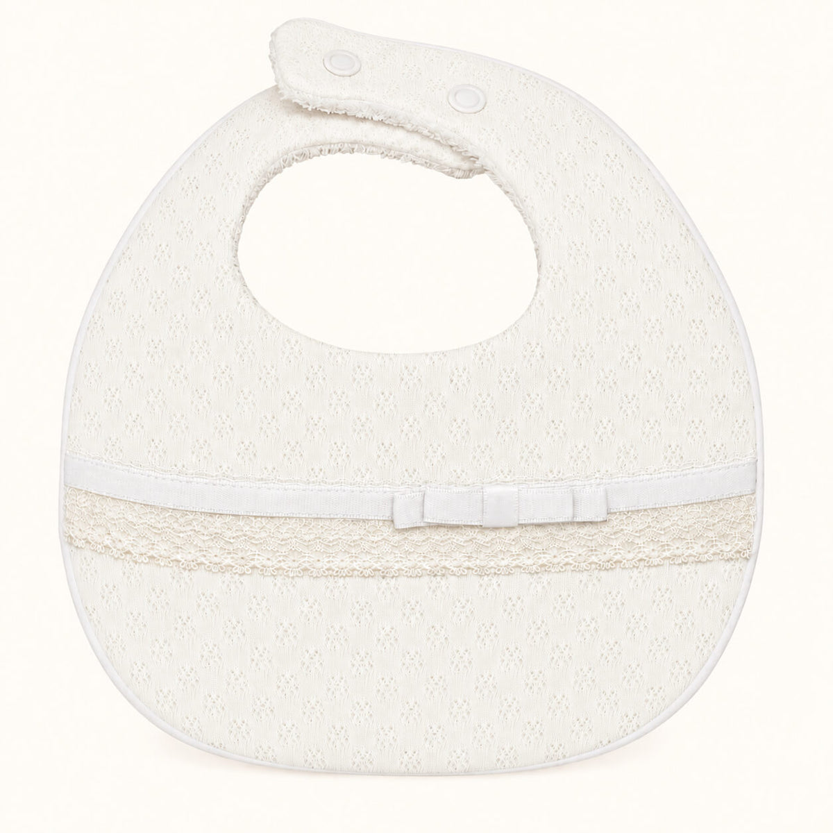 Babete em Malha Algodão para recém-nascido Romantic 1 Malha Bege e Branco