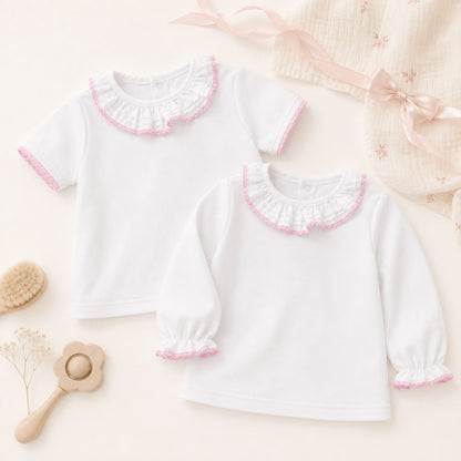 White Baby Knit Blouse with Pink Lace