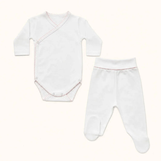 Body cruzado e calça com pés em algodão pronto para uma muda de roupa de recém-nascido 
