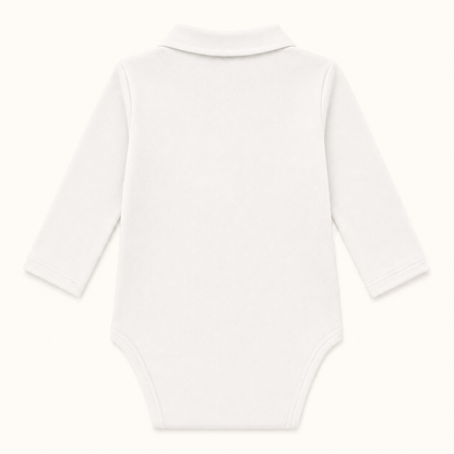 Costas de body de gola de camisa em malha 100% algodão fantasia bege para bebés de 1 mês aos 24 meses
