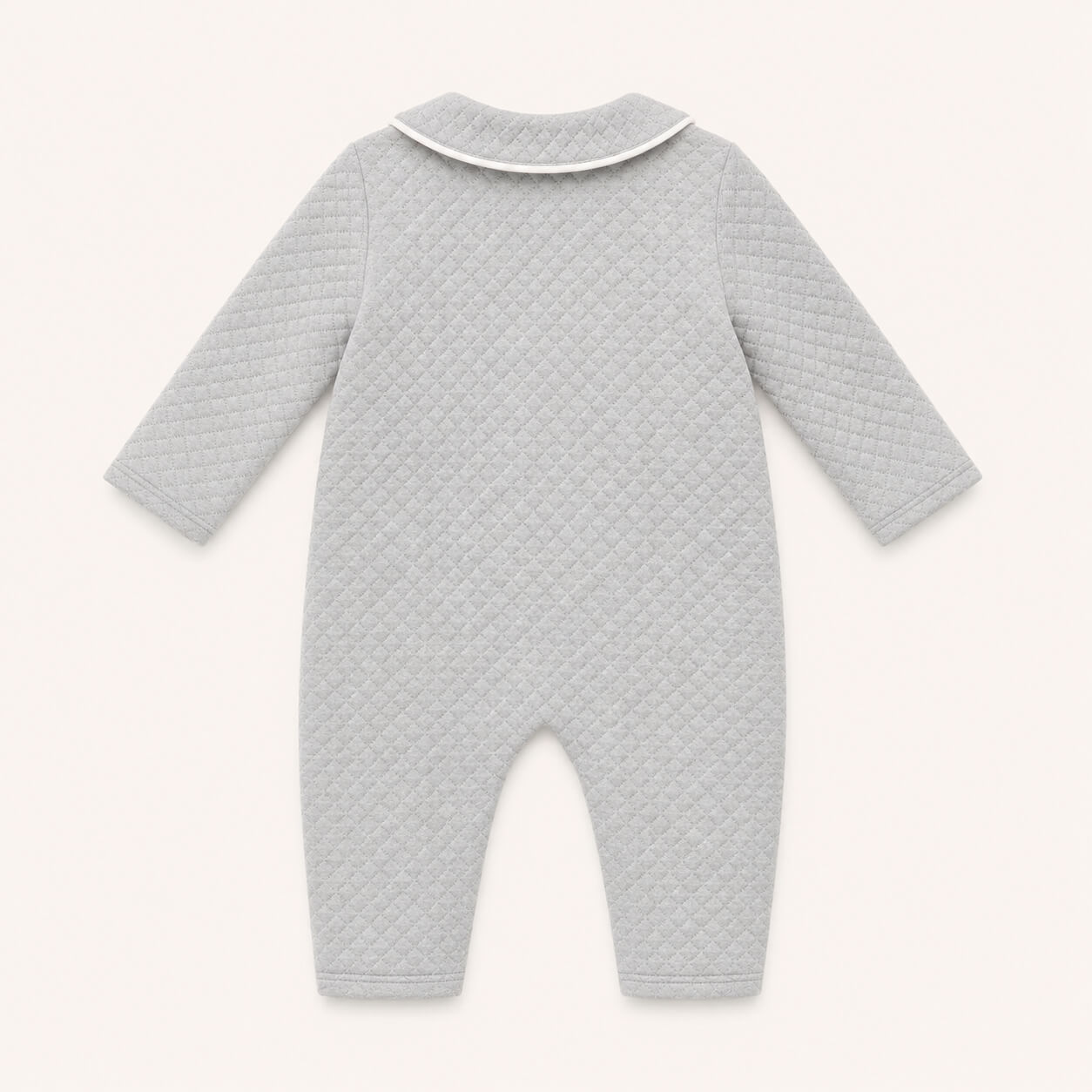 Costas de Babygrow sem Pés em malha losango cinza algodão quentinho para qualquer bebé dormir