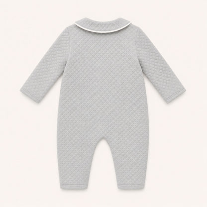 Costas de Babygrow sem Pés em malha losango cinza algodão quentinho para qualquer bebé dormir