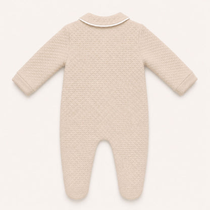 Costas de Babygrow sem Pés em malha losango camel algodão quentinho para qualquer bebé dormir