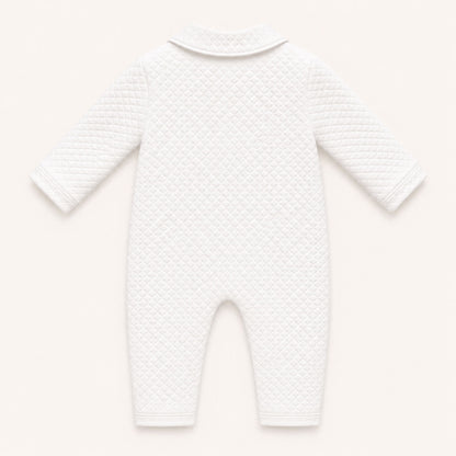 Costas de Babygrow sem Pés em malha losango branco algodão quentinho para qualquer bebé dormir