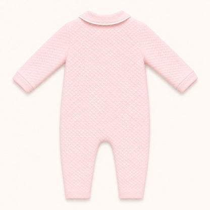 Costas de Babygrow sem Pés em malha losango rosa algodão quentinho para qualquer bebé dormir