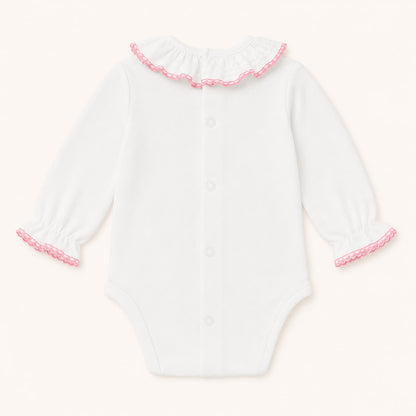 Body de Gola para menina de inverno - Básico Branco/Rosa