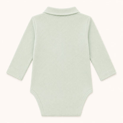 Costas de body de gola de camisa em malha 100% algodão fantasia verde para bebés de 1 mês aos 24 meses