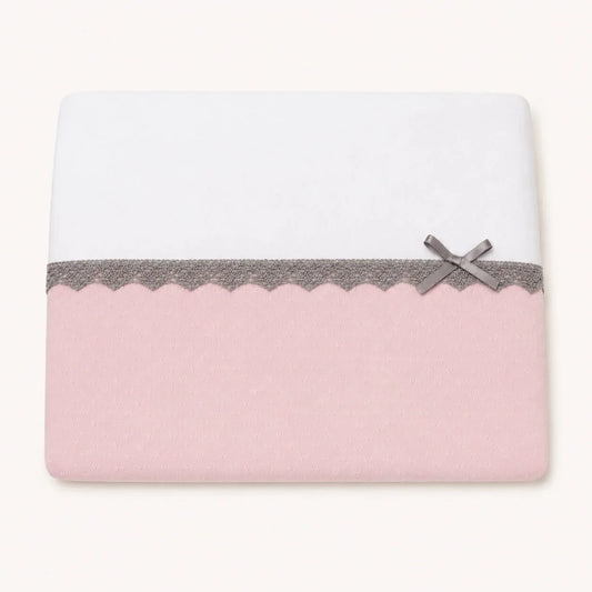 Manta para bebé branco e rosa com renda cinza e laço, confortável e delicado para recém-nascidos