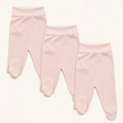 3 calças com pés rosa em algodão suave sem elástico na cintura 