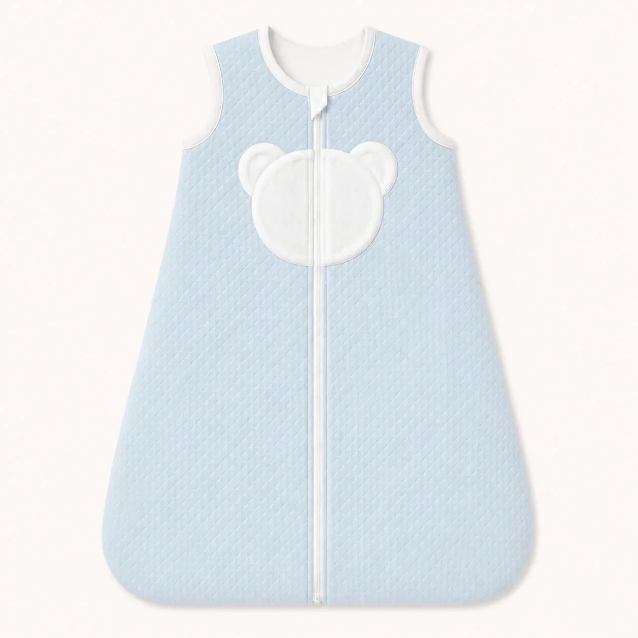Saco de dormir azul claro para bebé com detalhe de urso branco, ideal para recém-nascidos, sem mangas TOG 1,0