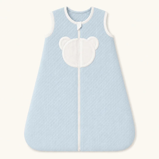 Saco de dormir azul claro para bebé com detalhe de urso branco, ideal para recém-nascidos - Sem mangas TOG  2,0