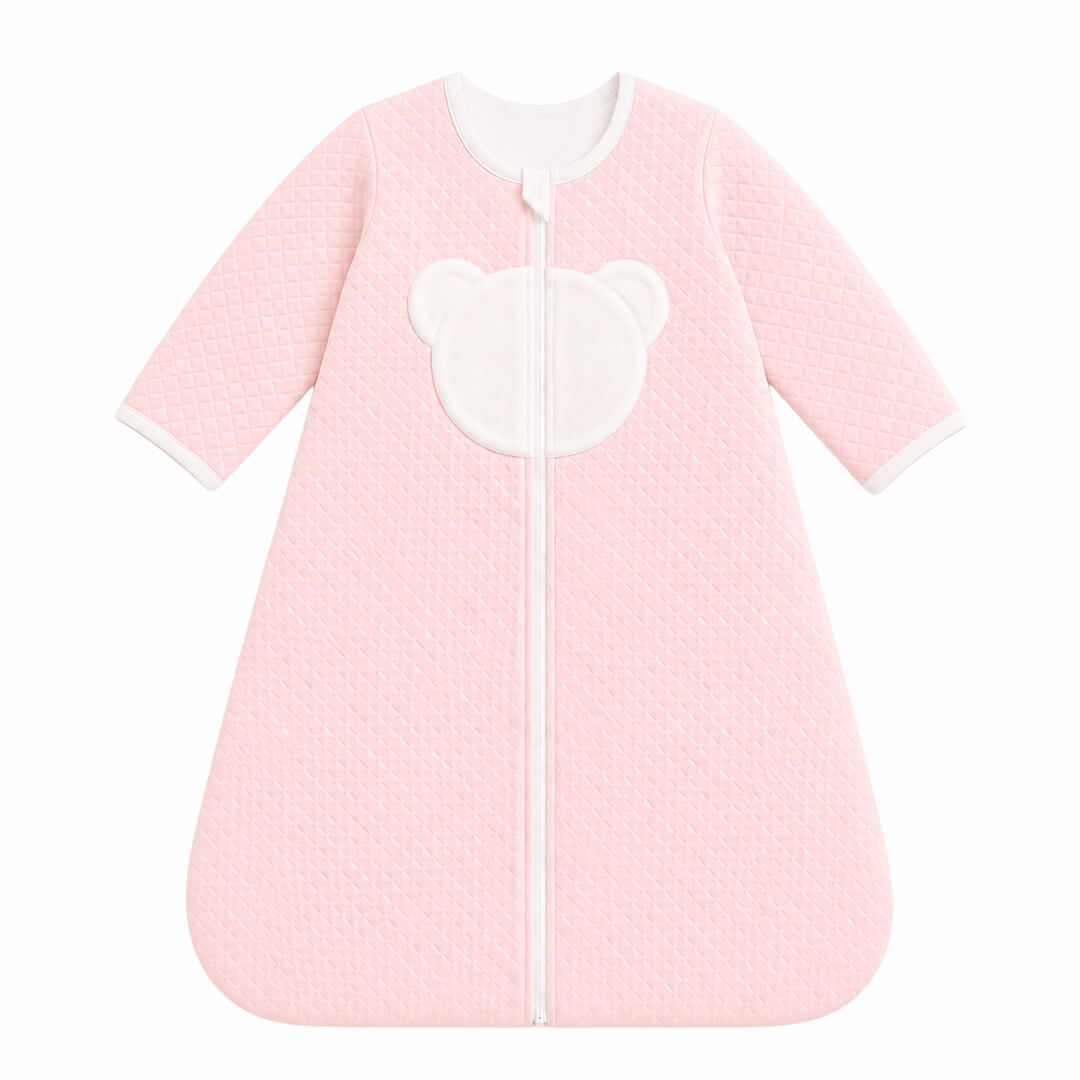 Saco de dormir sem mangas para bebé menina em rosa, malha losango e forrado a malha interlock branca macia, TOG 2, perfeito para tempo ameno
