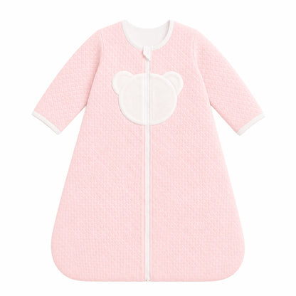 Saco de dormir sem mangas para bebé menina em rosa, malha losango e forrado a malha interlock branca macia, TOG 2, perfeito para tempo ameno
