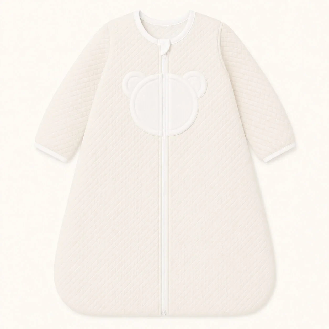 Saco de dormir sem mangas para bebé menina em bege, malha losango e forrado a malha interlock branca macia, TOG 2, perfeito para tempo ameno