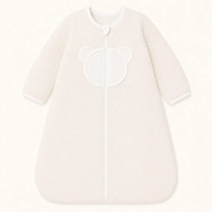 Saco de dormir sem mangas para bebé menina em bege, malha losango e forrado a malha interlock branca macia, TOG 2, perfeito para tempo ameno