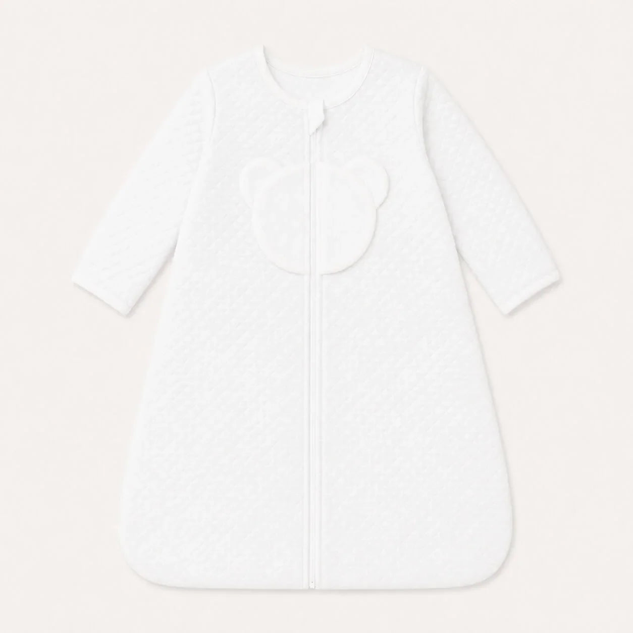 Saco de dormir sem mangas para bebé menina em branco, malha losango e forrado a malha interlock branca macia, TOG 2, perfeito para tempo ameno
