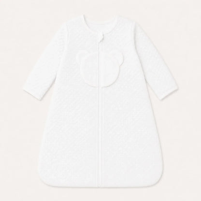 Saco de dormir sem mangas para bebé menina em branco, malha losango e forrado a malha interlock branca macia, TOG 2, perfeito para tempo ameno