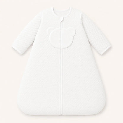 Saco de dormir com mangas para bebé em branco, malha losango acolchoado e forrado a malha interlock branca algodão, TOG 3, perfeito para tempo frio