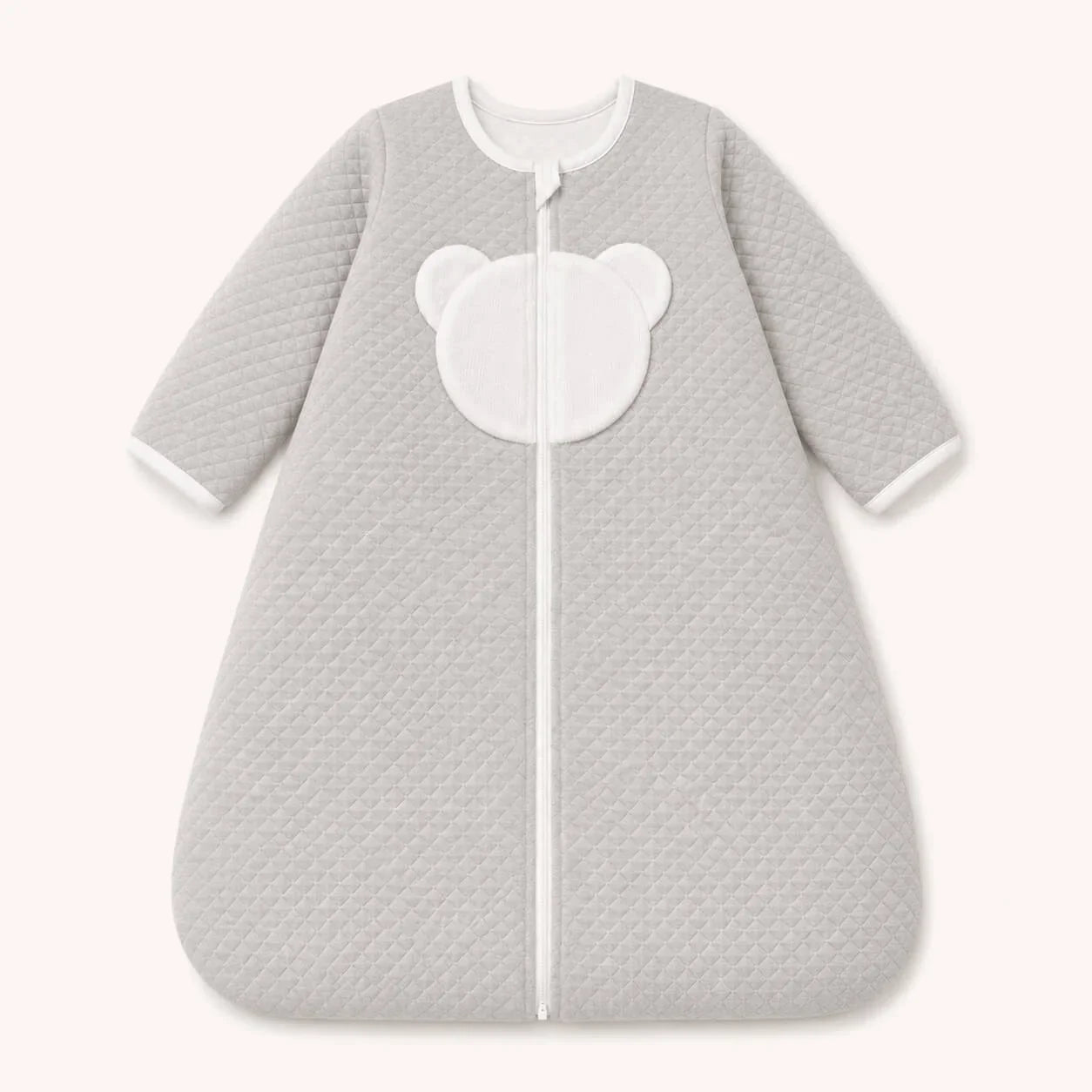 Saco de dormir com mangas para bebé menina em cinza malha losanho acolchoado e forrado a malha interlock branca algodão, TOG 3, perfeito para tempo frio