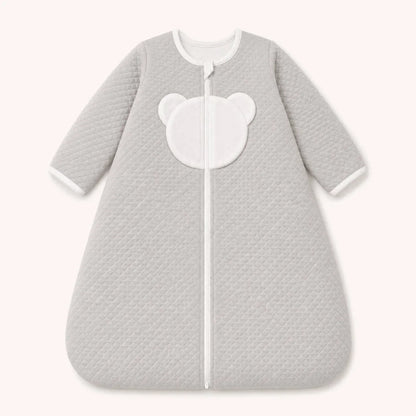 Saco de dormir com mangas para bebé menina em cinza malha losanho acolchoado e forrado a malha interlock branca algodão, TOG 3, perfeito para tempo frio