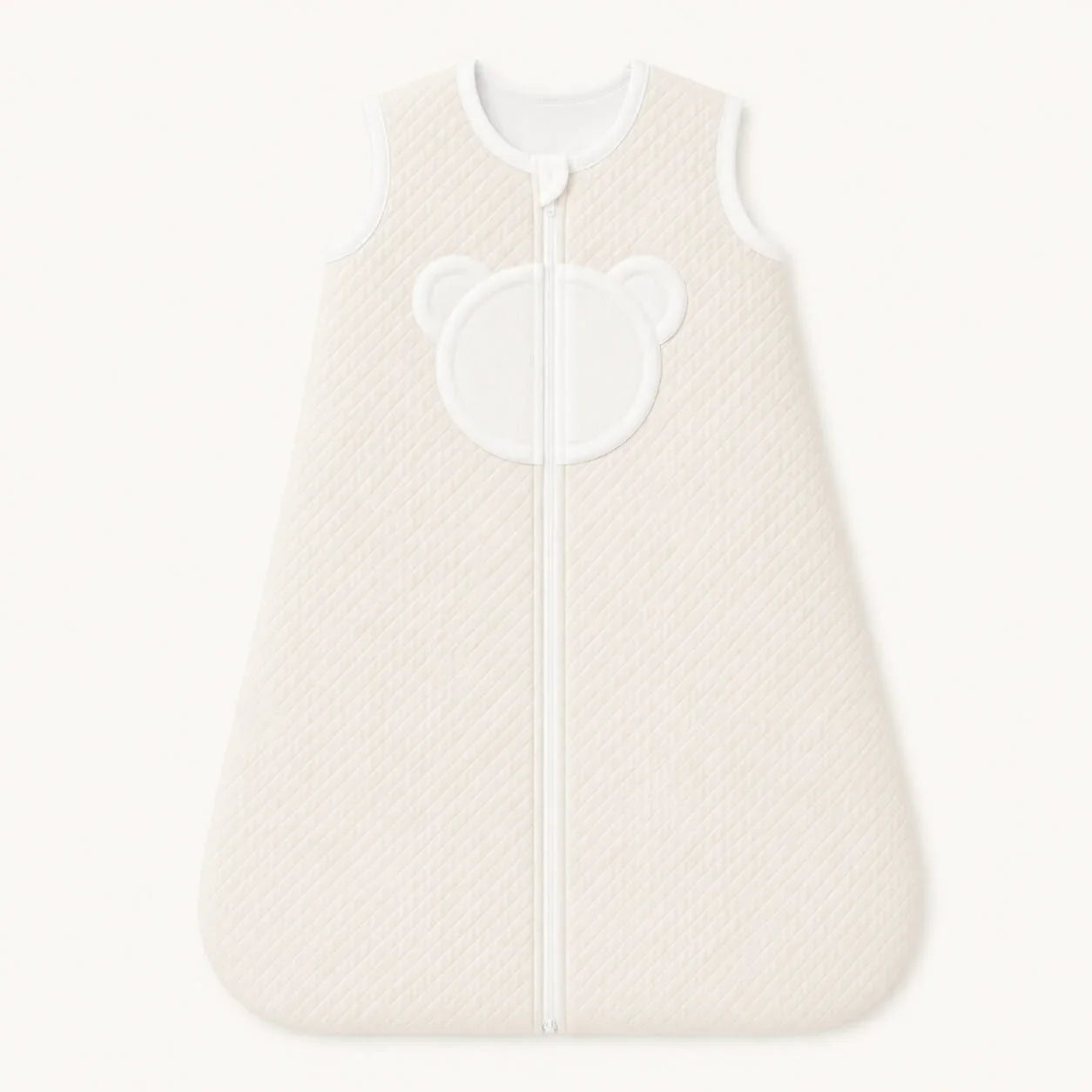 Saco de dormir sem mangas para bebé menina em bege, malha losango  e forrado a malha interlock branca macia, TOG 2, perfeito para tempo ameno