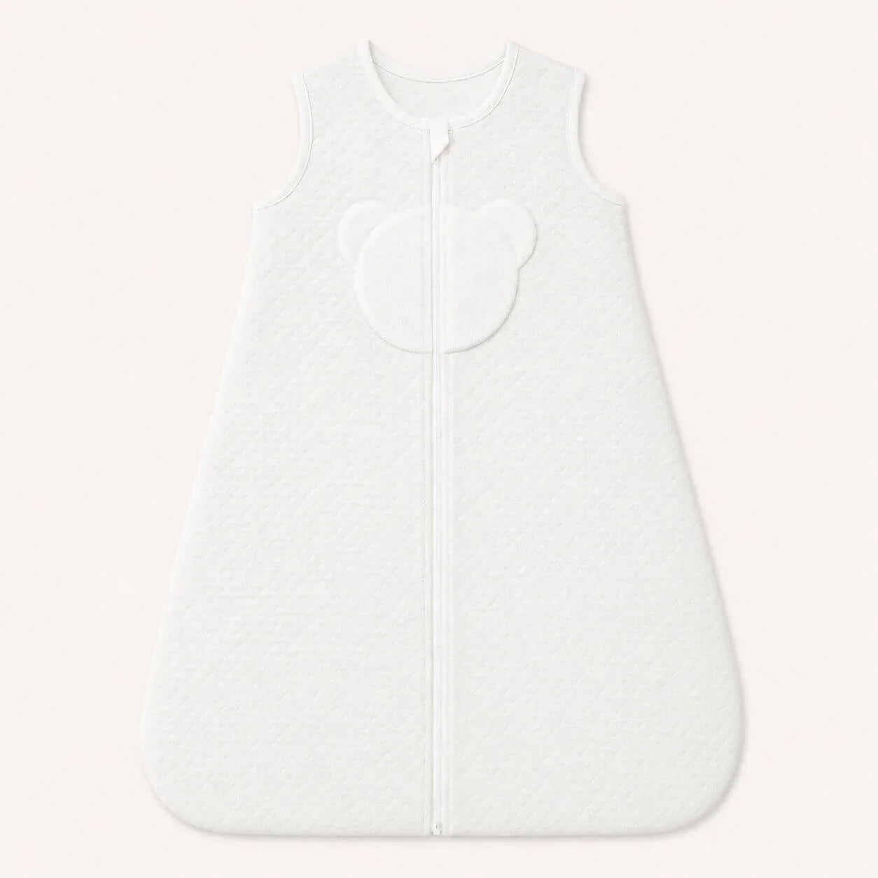 Saco de dormir sem mangas para bebé menina em branco malha losango e forrado a malha interlock branca macia, TOG 2, perfeito para tempo ameno