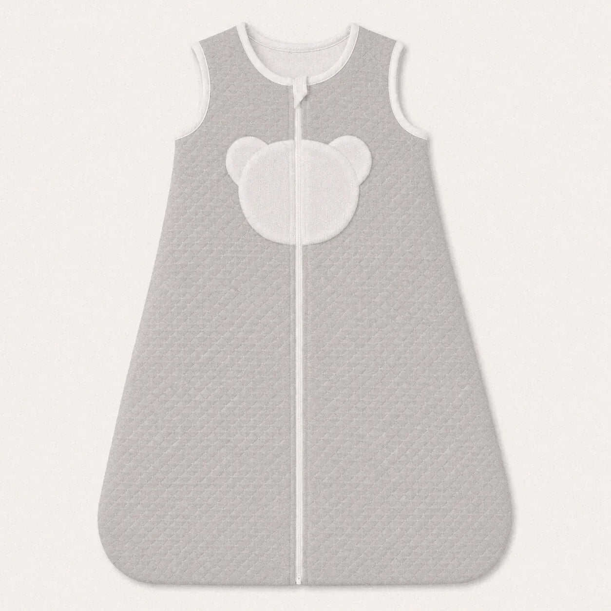 Saco de dormir sem mangas para bebé menina em cinza, malha losango camel e forrado a malha interlock branca macia, TOG 2, perfeito para tempo ameno