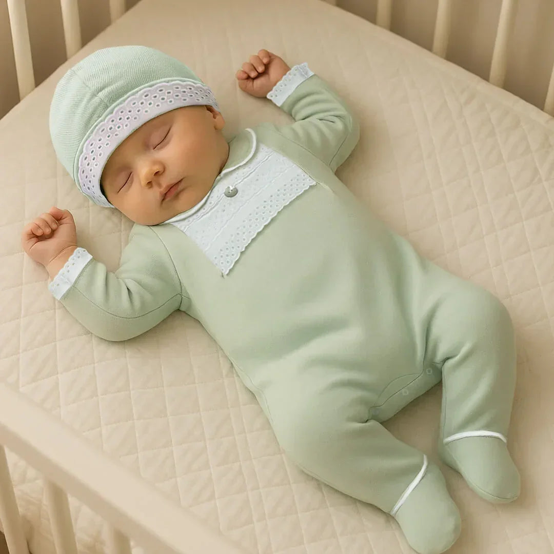 Babygrow_e_Gorro_Pretty_1_Verde_bebe - Pim-Pam-Pum Baby