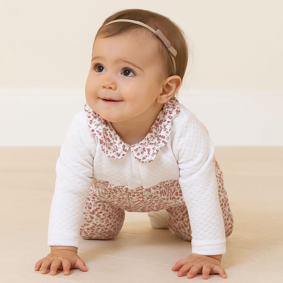 Babygrow Florzinhas Branco/Rosa - Pim-Pam-Pum Baby