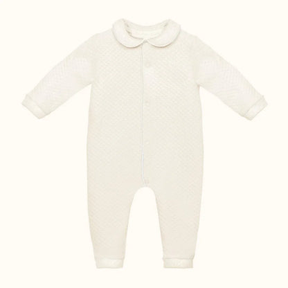 babygrow branco sem pés, textura acolchoada, manga comprida, roupa para bebé recém-nascido